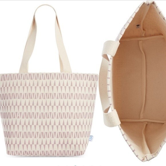 Dance Happy NWT Large Geometric Pattern Cotton Canvas Flat Base Open Tote Bag - Picture 2 of 6